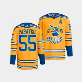 Camiseta St. Louis Blues Colton Parayko 55 Adidas 2022-2023 Reverse Retro Amarelo Authentic - Homem